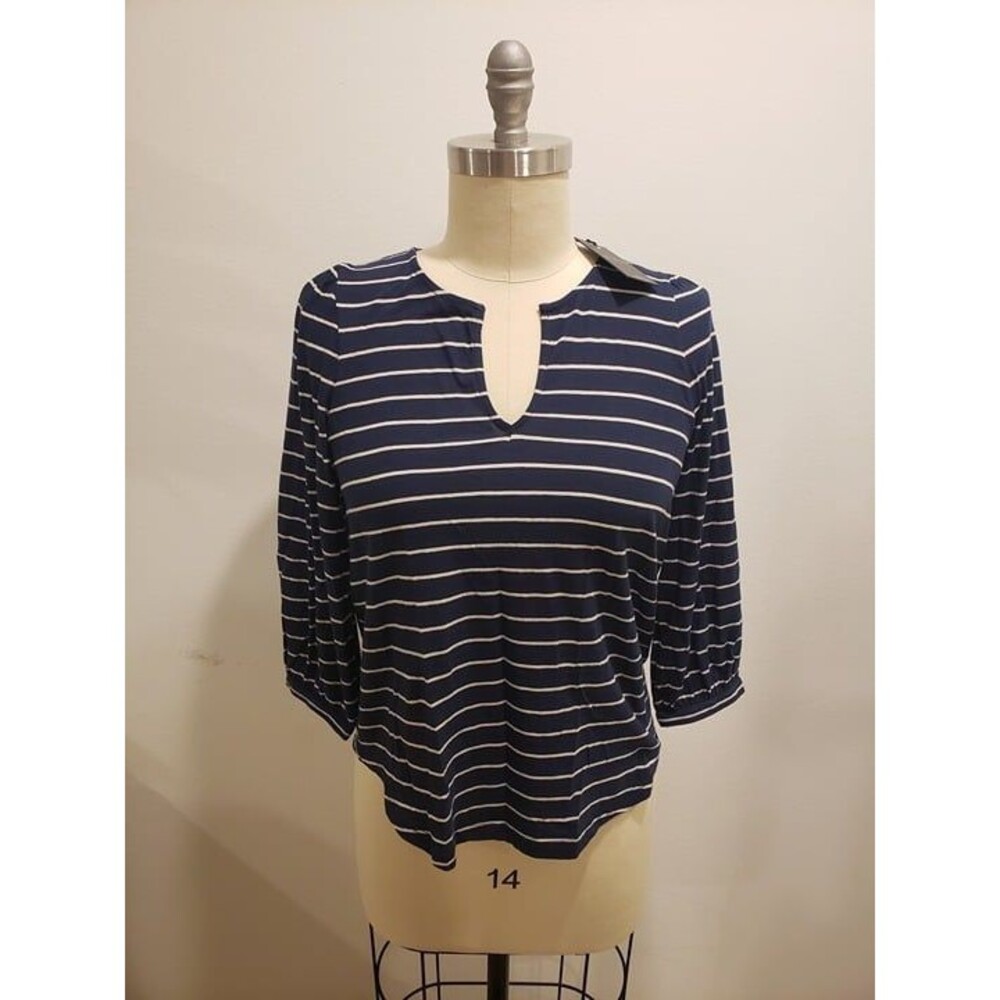 COPY - NWT Lucky Brand Navy Stripe V Neck Shirt Bishop 3/4 Sleeves Size Medium